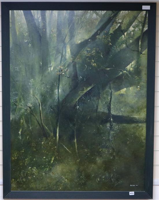 A.Kettle, oil on board, forset scene, signed 121 x 91cm.